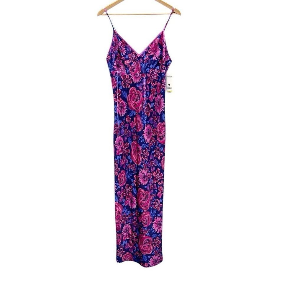 Chanteuse Intimates Pink & Purple Floral Slip Dress Maxi Silky Women’s Medium